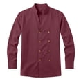 thumbnail image 4 of IYTR Mens Double Breasted Cotton Linen Long Sleeve Shirts Stand-up Collar Loose Vacation Casual Blouses (Wine,XL), 4 of 9