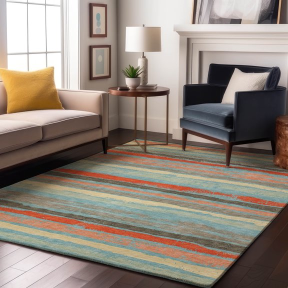 Addison Rugs Mayfield Premium Machine Washable Transitional Stripes Sky Rectangle Rug, 8' x 10'