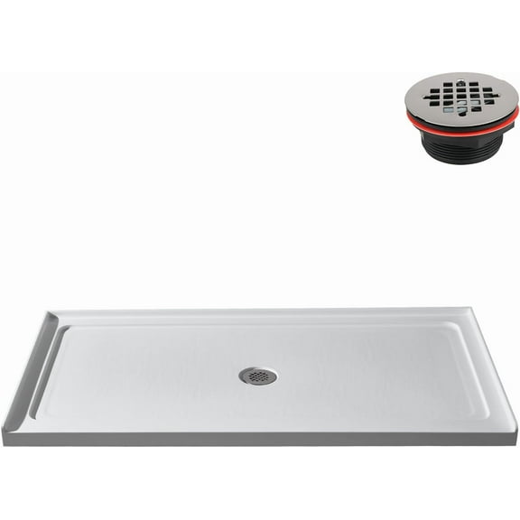 Streamline GB-625-504 60 in. x 32 in. Alcove Acrylic Shower Base in Glossy White With Center Drain, Drain Included