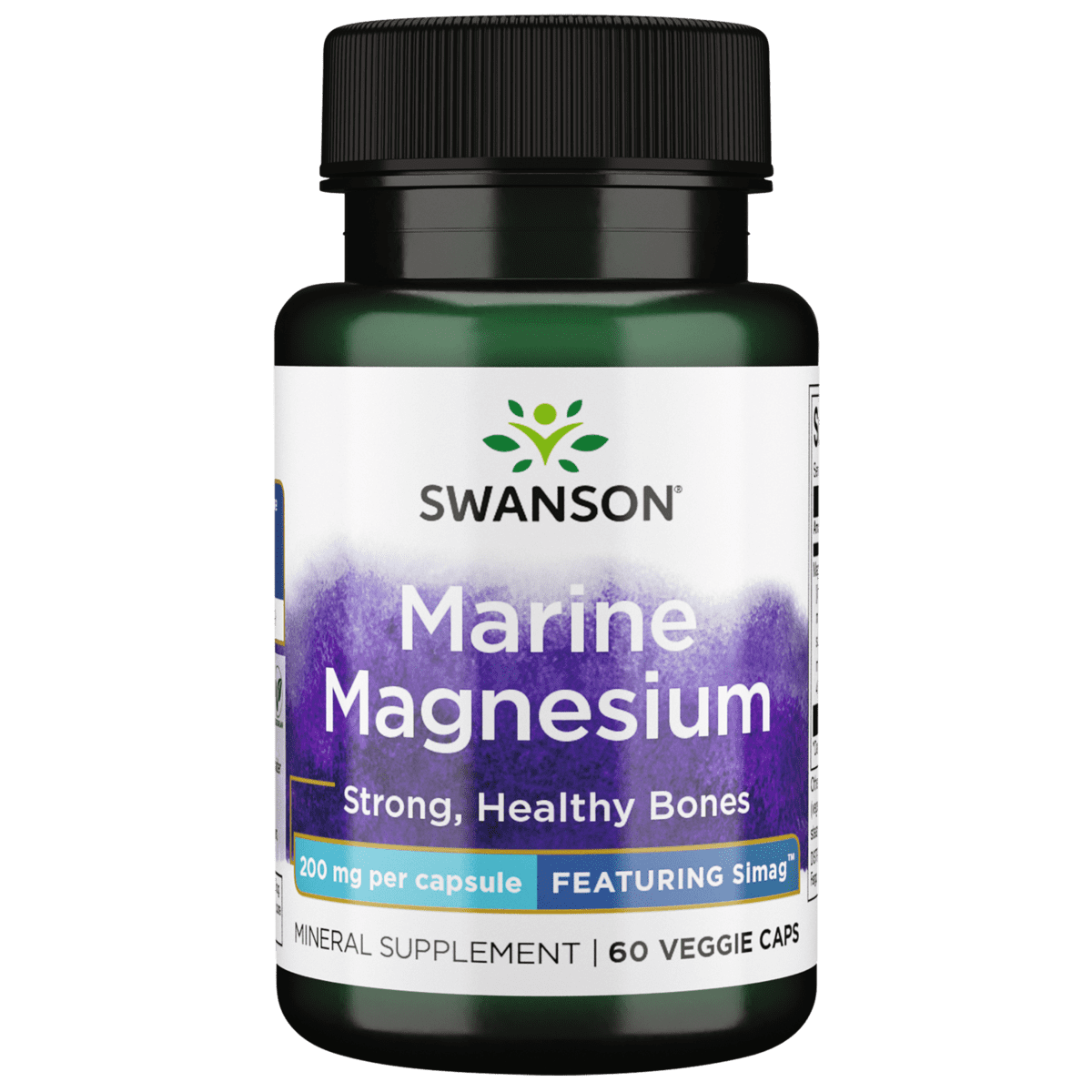 Swanson Simag Marine Magnesium 200 mg Elemental 200 mg 60 Veggie Capsules