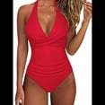 thumbnail image 2 of Trajes de Baño de una Pieza con Control de Abdomen para Mujer, Trajes de Baño Push Up con Cuello Halter Rojo XL, 2 of 8