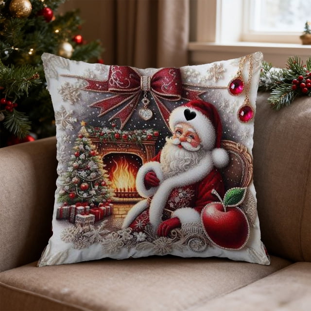 Funda de almohada navideña | Decoración navideña de Papá Noel y renos | Funda de almohada festiva de 45 x 45 cm para sofá cama | Tela de terciopelo suave