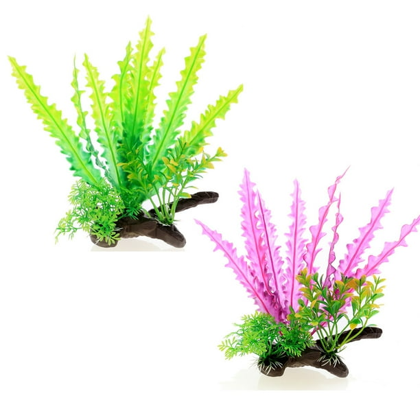 Plantas acuáticas de algas marinas artificiales para acuario, decoración de plantas de pecera de plástico, 2 piezas.