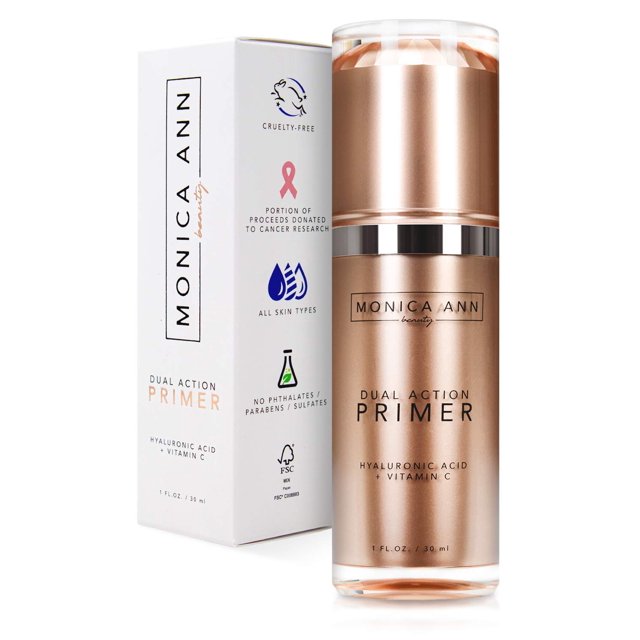 Prebase facial de doble acción Monica Ann Beauty - 30 ml | Prebase de maquillaje hidratante con vitamina C y ácido hialurónico | Minimizador de poros mate translúcido suavizante | Base de base para cu