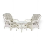 SK New Interiors Set of 2 Alexa Living Armchairs White Color and Square Coffee Table Natural Rattan Wicker Handmade Design With Cushion