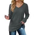 thumbnail image 3 of Yuyuzo Womens Fall Tops V Neck Long Sleeve Ribbed Loose Casual Comfort Solid Color Thermal Tunic Top, 3 of 6
