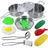 Click N Play 12 Piece Mini Stainless Steel Pots and Pans Cookware Pretend Playset With Play Food