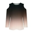 thumbnail image 5 of tklpehg Womens Fall Tops Crew Neck Mid-length Tops Leisure Going Out Tops Womens Clothes 3/4 Sleeve Tops Comfortable Fall Clothes Gradient Printed Pullover Brown L, 5 of 5
