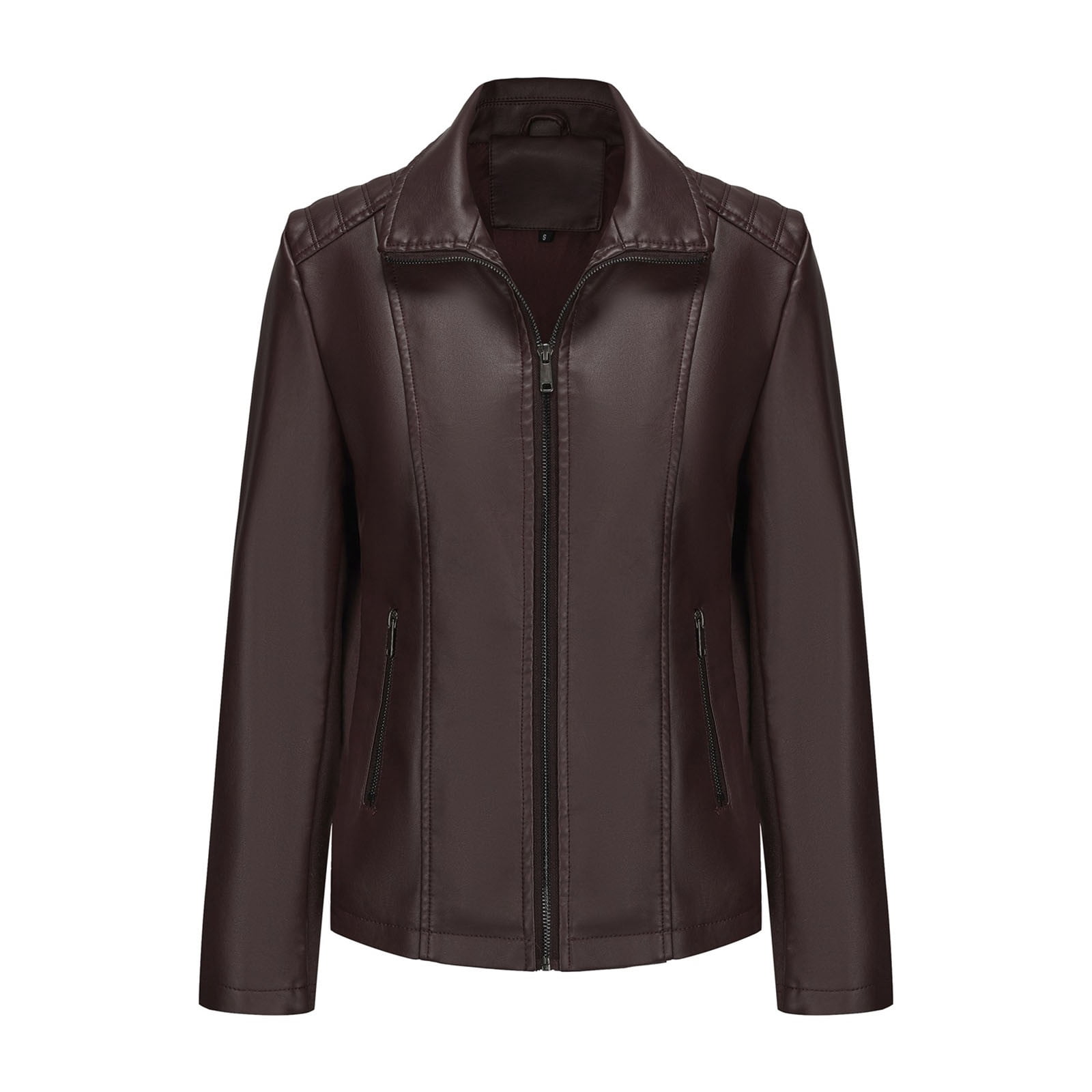 Kukoosong Women's Leather Jacket, Oversized Zipper Pocket Motorcycle Bomber Coats, Hoodless Faux Leather Outwear