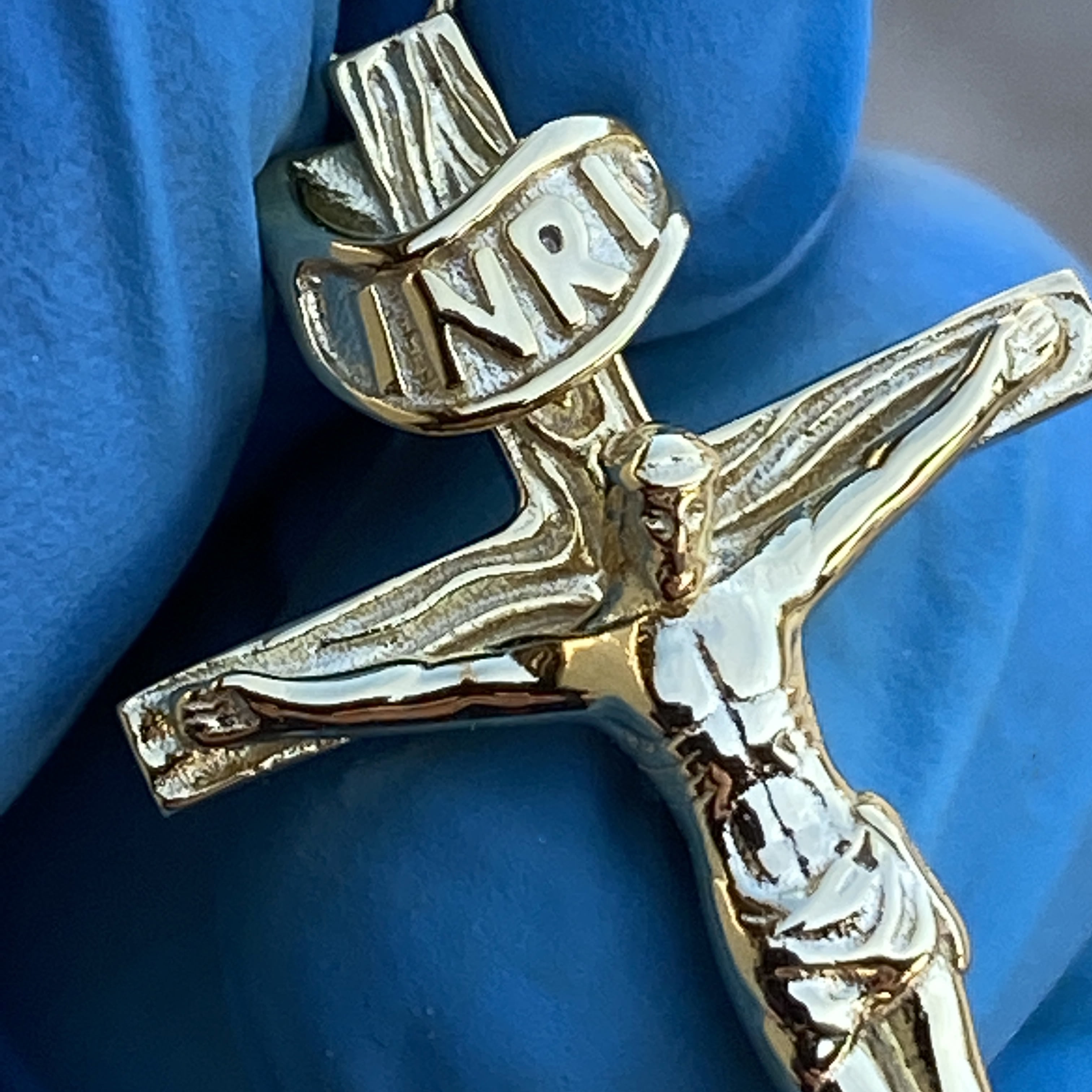 14k Gold Plated Solid 925 Silver Cross Jesus Piece Crucifix Pendant  Necklace