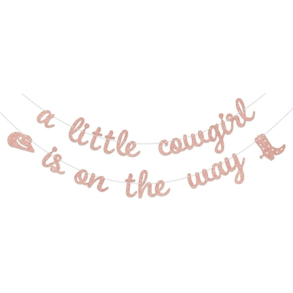 A Little Cowgirl is On the Way Banner, Cowgirl Baby Shower Decorations Banner, Western Baby Shower Sign, Welcome Baby Girl Gender Reveal Decorations Rose Gold