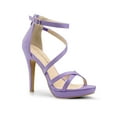 thumbnail image 1 of BLISSFUL STEP Women's Shoes Strappy Stiletto Heels Platform Ankle Strap Open Toe Faux Suede Sandals Purple 10, 1 of 7