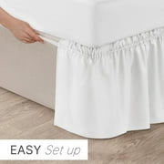 Elastic Wrap Around Bed Skirt Dust Ruffle Smooth Soft Bed Frame Cover 15-inch Drop (Twin, White)