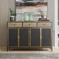 thumbnail image 2 of IVV Buffet Cabinet with Storage, 48" Sideboard with 3 Mesh Doors & 3 Drawers, Modern Metal Coffee Bar Cabinet Metal Buffet Table w/ Wood Countertop for Kitchen, Dining Room, Dark Gray, 2 of 7