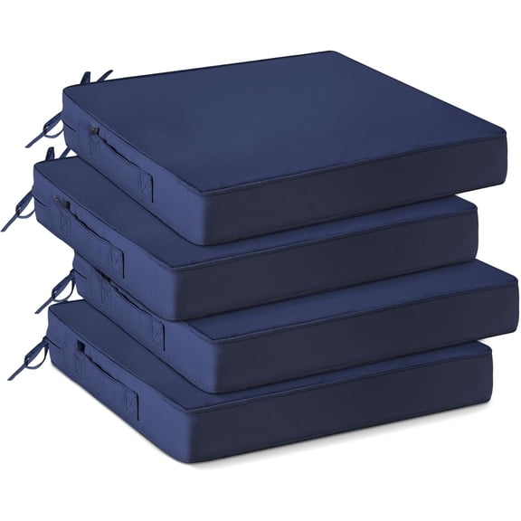 Outdoor Chair Cushions Set of 4 -Waterproof Outdoor Seat Cushions for Patio Furniture, Patio Chair Cushion with Handle and Ties, Out Door Chair Pads,19x19x3-Square, Navy Blue