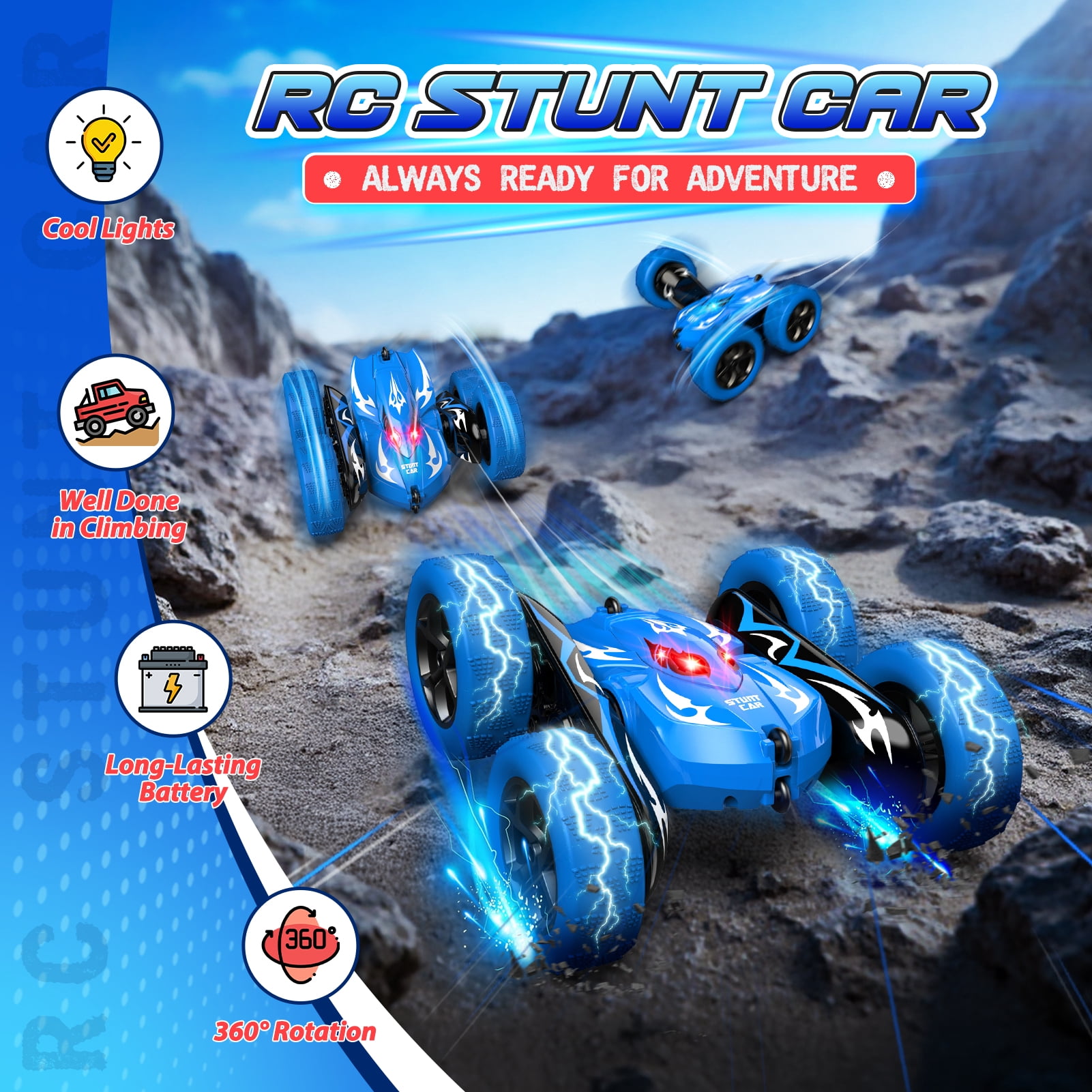 Remote Control Stunt Cars for Kids, 3 4 5 6 7 8 9 10 Year Old Boys Gifts, Rechargeable RC Cars for 3-12 Year Old, Outdoor Toys for Boys Christmas Birthday