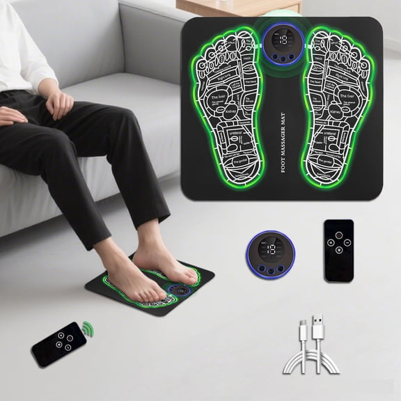 EMS Foot Massage Pad, Remote Muscle Stimulator, Portable Massage Foot Pad, 8-mode 19 Level Host, Electric USB Rechargeable To Promote Blood Circulation