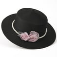 thumbnail image 2 of Women's Hepburn Style Straw Sun Hat Floral Pearl Decorated Wide Brim UV Protection Bucket Hat, 2 of 5
