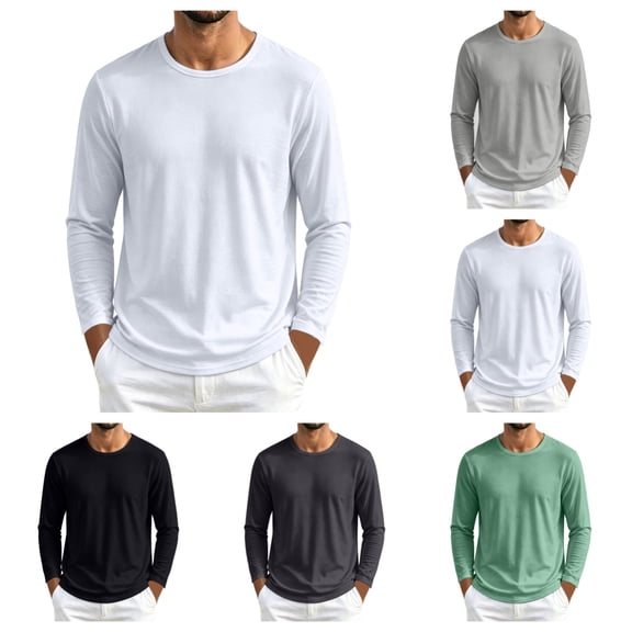 SAWOBUUN Men's Long Sleeve Shirts Quick Dry Crew Neck Breathable Mesh Moisture Wicking Soft Casual Basic Tee Shirts