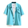 thumbnail image 2 of JWZUY Men's Contrast Color Mock Two-Piece Short-Sleeve Shirt Solid Button-Up Fashion Shirt Blouse Blue 2XL, 2 of 4
