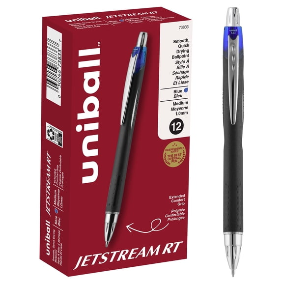 Uniball Jetstream Retractable Ballpoint Pens, Medium Point (1.0mm), Blue Ink, 12 Count