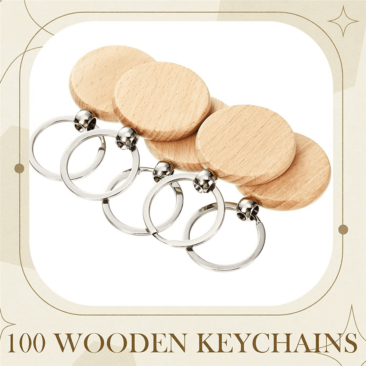 500Pieces Wooden Keychain Blanks Bulk Round Wood Engraving Blanks Unfinished Wooden Key Ring Key Tag B