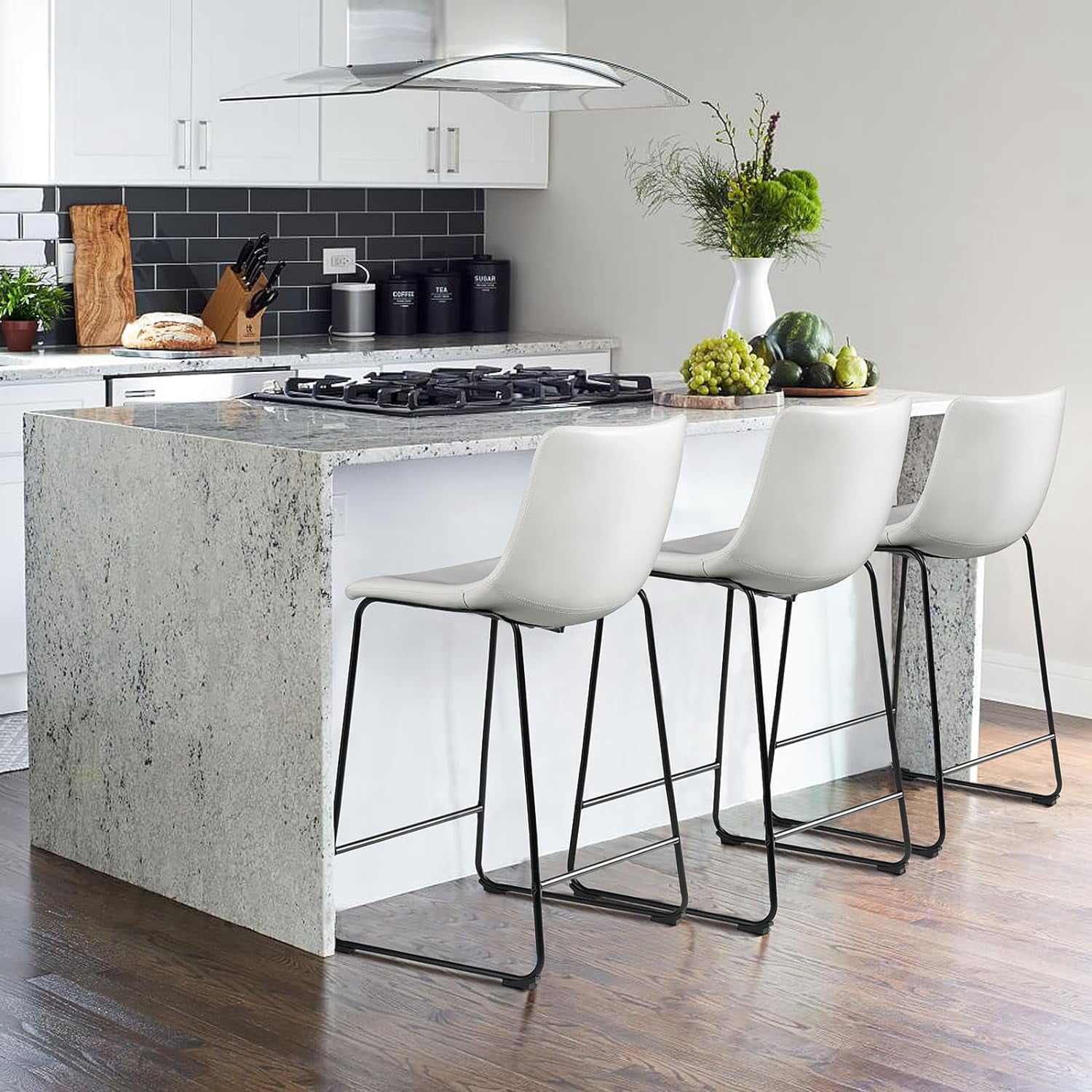 Vitesse 26 Inch Faux Leather Counter Bar Stools with Back, White (Set of 4)