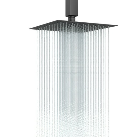 Logmey 8x8 Inch Stainless Steel Square Rainfall Shower Head, Adjustable Bathroom Matte Black Shower Head