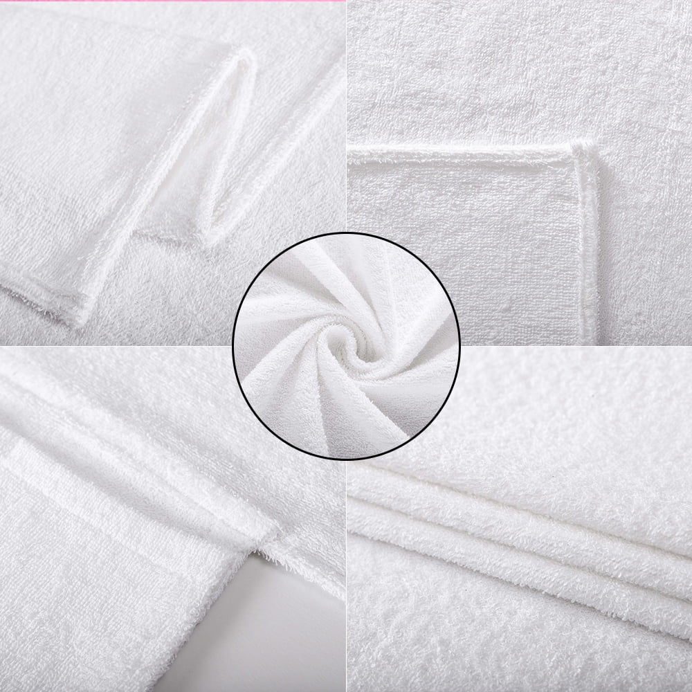 Muka Cotton Beach Pool Lounge Chair Cover Terry Bath Towel with Side Pockets, 29" x 85"-White