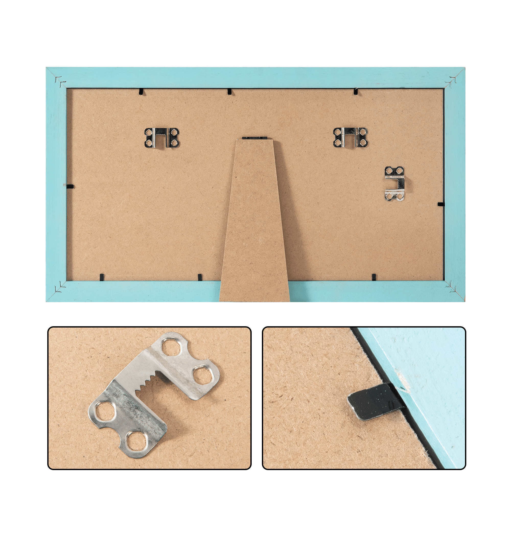 Rustic Solid Wood Collage Photo Frame 8x16 – Display Three (3) 4x6 Pictures with Mat, Horizontal or Vertical for Wall and Tabletop - Blue