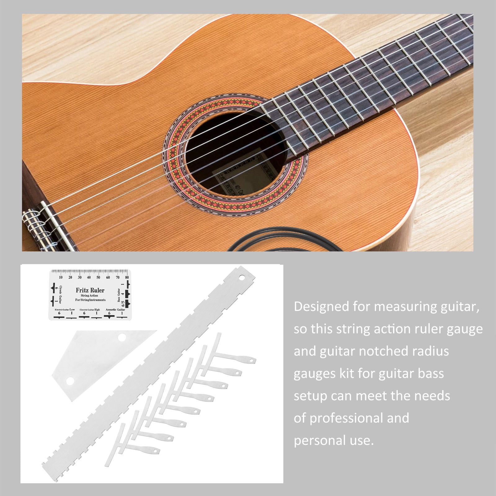 Raindrops 12pcs Guitar Luthier Tools Guitar Radius Gauge String Action Ruler Straight Edges Ruler Fret Rocker Set