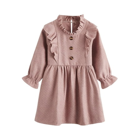 

Woshilaocai Toddler Baby Girl Casual Long Sleeve Ruffled Sundress Dot Print Round Neck A-line Dress Spring Fall Clothes
