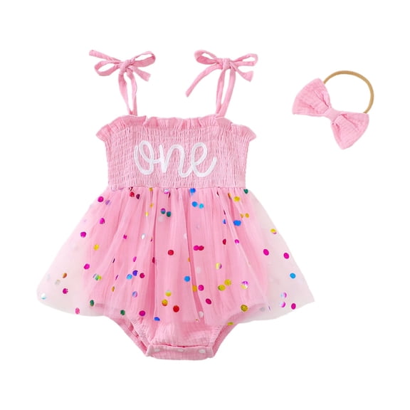 Tisuna Romper Dress For Baby Summer One Print Sleeveless Suspender Bodysuit Comfortable Soft Girls 1St Birthday Party Jumpsuit Size 6-12 Months Red
