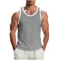 thumbnail image 3 of Men's Cotton Sleeveless Tank Top Breathable Moisture Wicking Crewneck Solid Color Black Trim Muscle Fit Gym Workout Casual Daily Essential Fashion Gift for Him | JASKFLY,Gray L, 3 of 6