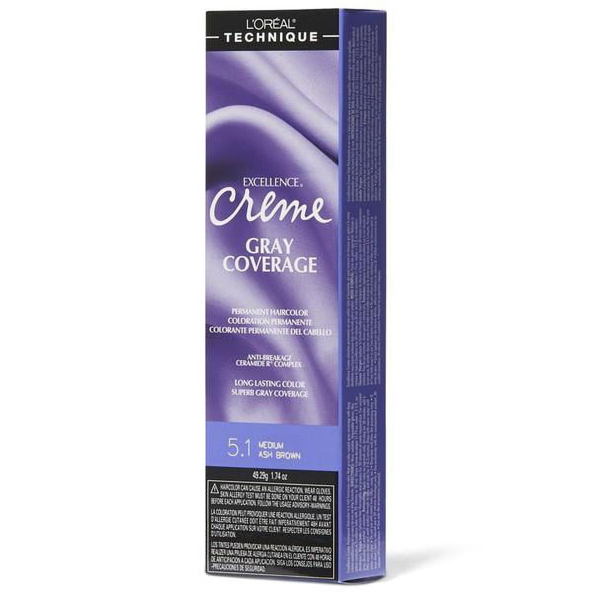 L'Oreal Excellence Creme Gray Coverage Permanent Hair Color, Medium Ash Brown, 5.1, 1.74 oz