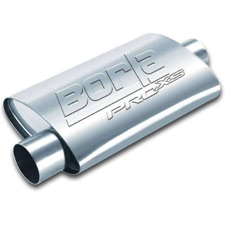 BORLA 40359 ProXS Universal Performance Muffler 3" Offset Inlet / 3" Center Outlet 14" Long body 19" Overall Length Un-Notched Necks Reversible Design T-304 Stainless Steel
