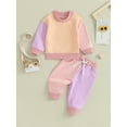 thumbnail image 3 of Jxzom Toddler Baby Girl Clothes 0 6 9 12 18 24 Months 2T 3T Fall Outfits Contrast Color Long Sleeve Sweatshirt Tops + Pants Set, 3 of 8