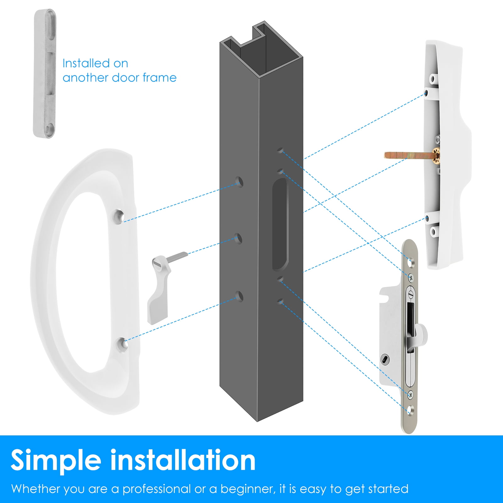 Sliding Patio Door Handle Set with Key Cylinder Mortise Style Sliding Glass Door Handle Aluminium Alloy Sliding Door Handle Lock Set for Patio Doors Sliding Doors