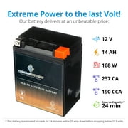Chrome Battery Yb14l-a2 (14l-a2 12 Volts,14 Ah, 190 Cca) Sealed AGM Snowmobile Battery for Arctic Cat And Yamaha Models