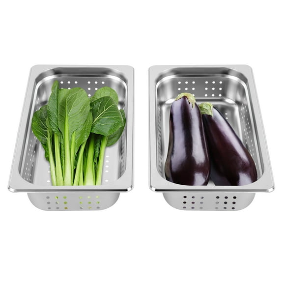 Anti-Jam Perforated 201 Stainless Steel Steam Table Pan, Hotel Pan Modern Silver 2-Pack 1/3 Size 2" Deep