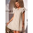 thumbnail image 4 of Women's Short Sleeve Floral Ruffle Smocked Mini Dresses Neck Burnout Sundress Dress for Casual Summer Color S, 4 of 9