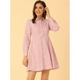 thumbnail image 3 of Vestido camisero de manga larga con botones y cuello vuelto floral bordado para mujer Rosa XS, 3 of 5