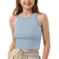 thumbnail image 2 of GiLiling Girls Ribbed Knit Crop Tank Top Crew Neck Sleeveless Dance Sports Shirt for Gym Yoga Everyday Wear (Sky Blue, 11-12 Years), 2 of 4