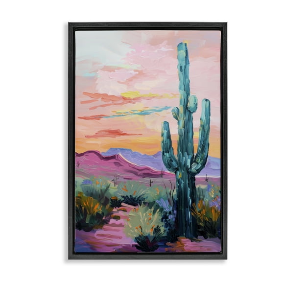 Stupell Industries Looming Cactus Pastel Sky Landscape & Nature Painting Black Floater Framed Canvas Art Print Wall Art, 17 x 25