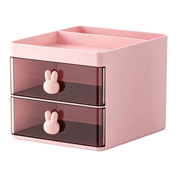 Cute Desk Organizer with 2 Drawers, Stationery Office Supplies, Makeup Brush Storage Organizer for Small Item Storage, Durable Desk Accessories Pens Pencils Scissors Organizer, 1Pc(Pink,6.3x4.7x4.5")