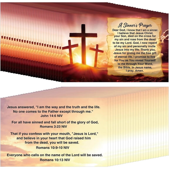 100 Sinner’s Prayer Cards – Christian Prayer Card Set with Cross Sunset Artwork, Ideal for Church Outreach, Ministry Work, Blessing Bags, Personal Devotion & Faith Sharing