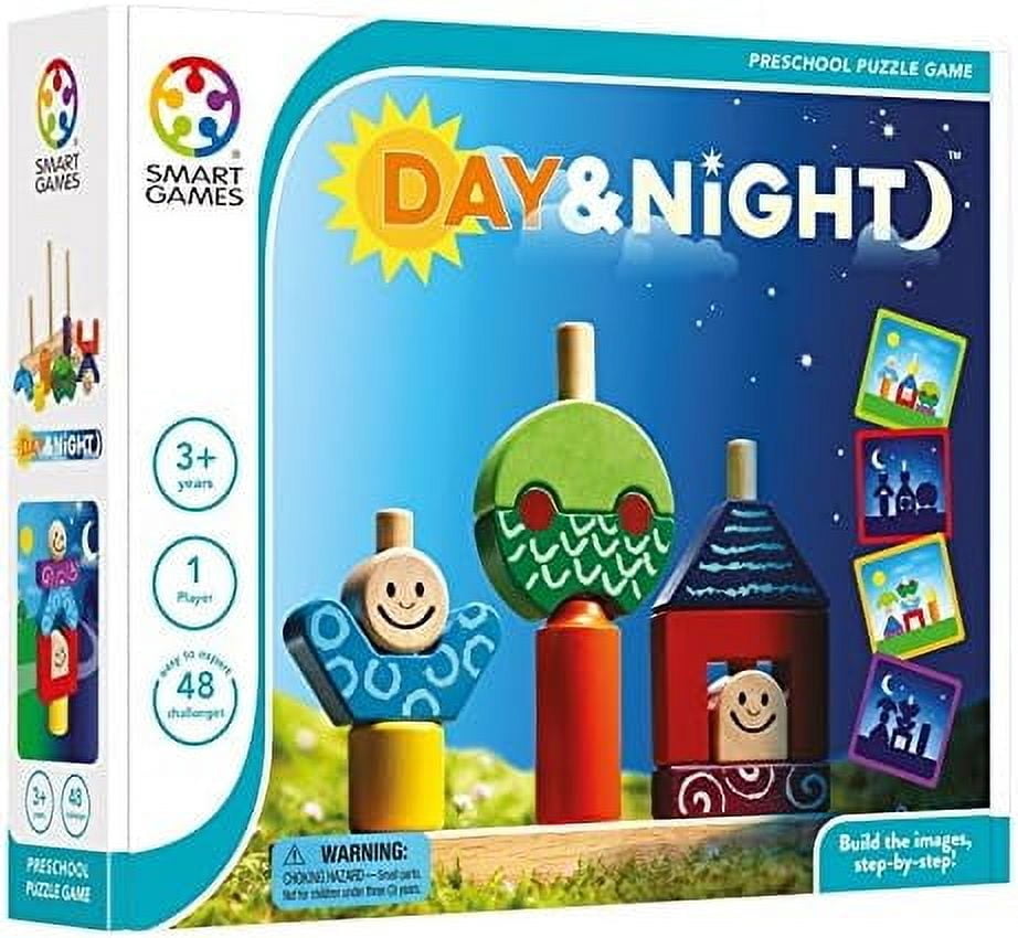 SmartGames Day & Night Wooden Cognitive Skill-Building Puzzle Game Featuring 48 Playful Challenges for Ages 2+