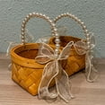 thumbnail image 6 of Wedding Small Flower Girl Basket, Wicker Rattan Flower Basket with Pearl Handle for Wedding Home Decor Picnic, Party, 6 of 7