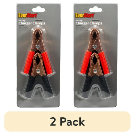 (2 pack) Everstart 50-Amp Booster Cable Clamps, designed for use with 6-12V batteries to start stalled vehicles.
