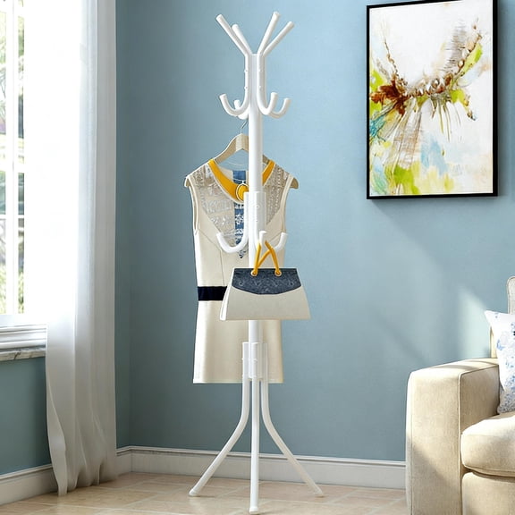 Coat and Hat Rack with 12 Hooks and Sturdy Triangular Base